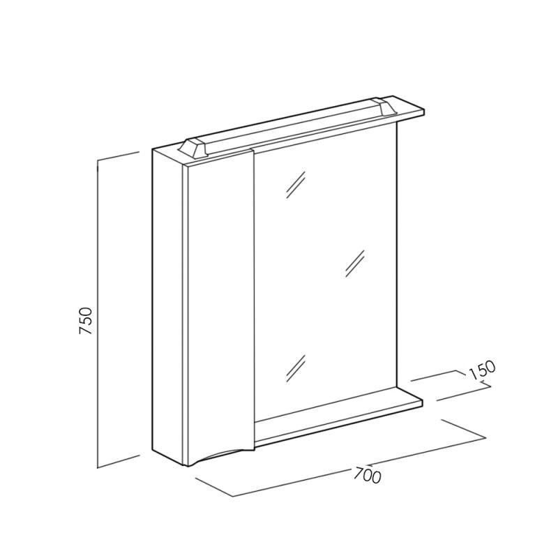 Зеркальный шкаф BelBagno MARINO-SPC-700/750-1A-BL-P-L 70 см, левосторонний, Bianco Lucido