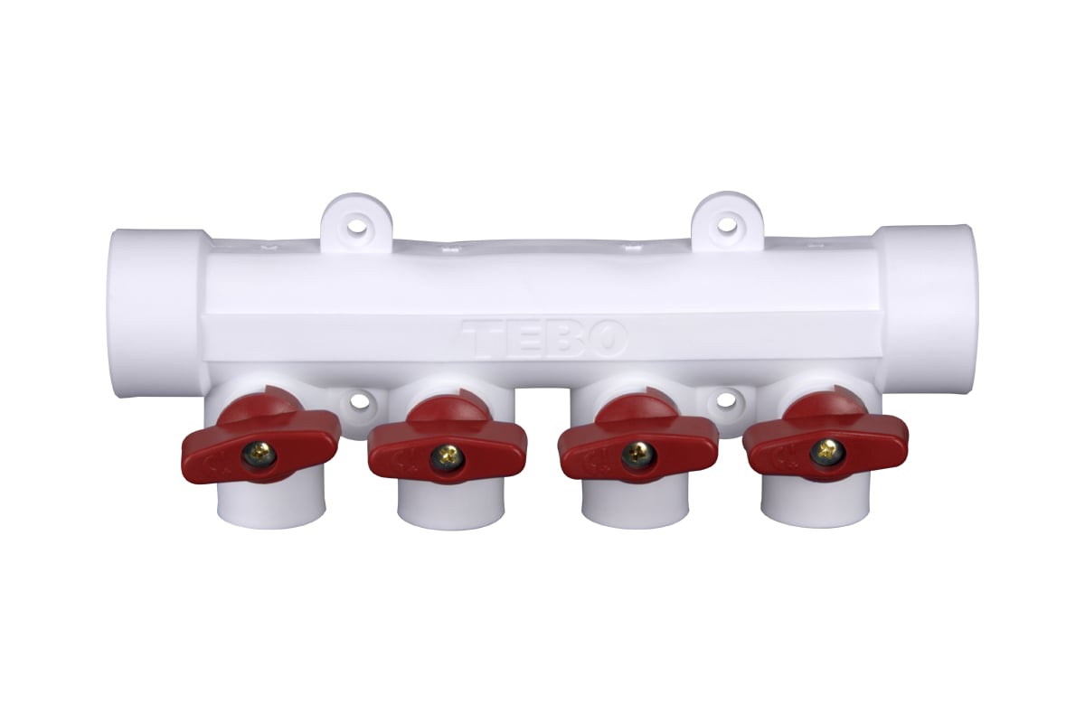 Коллектор с красными ручками TEBO PPR 32x20 4 выхода 030091213