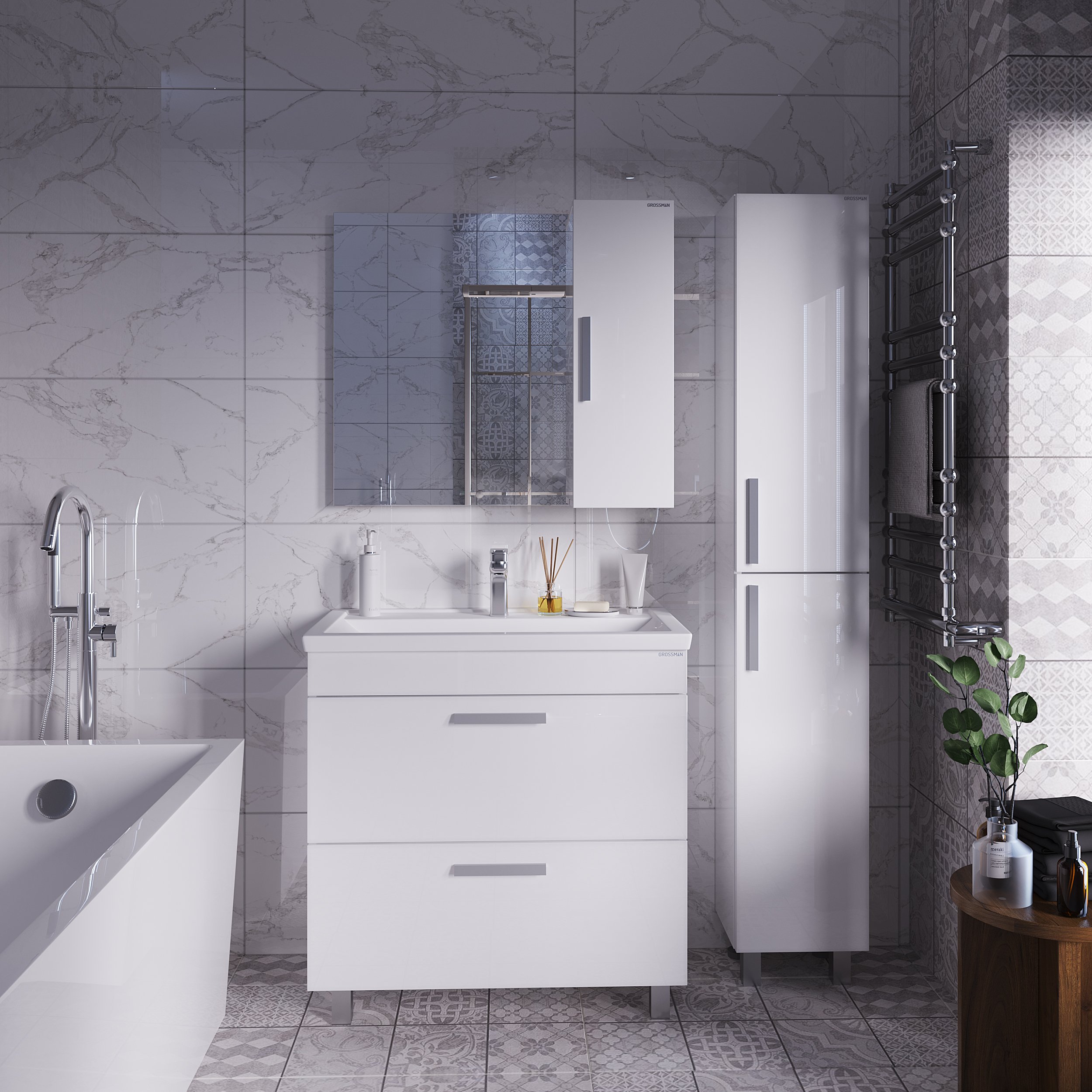 Тумба с раковиной Grossman Нео 80 см два ящика