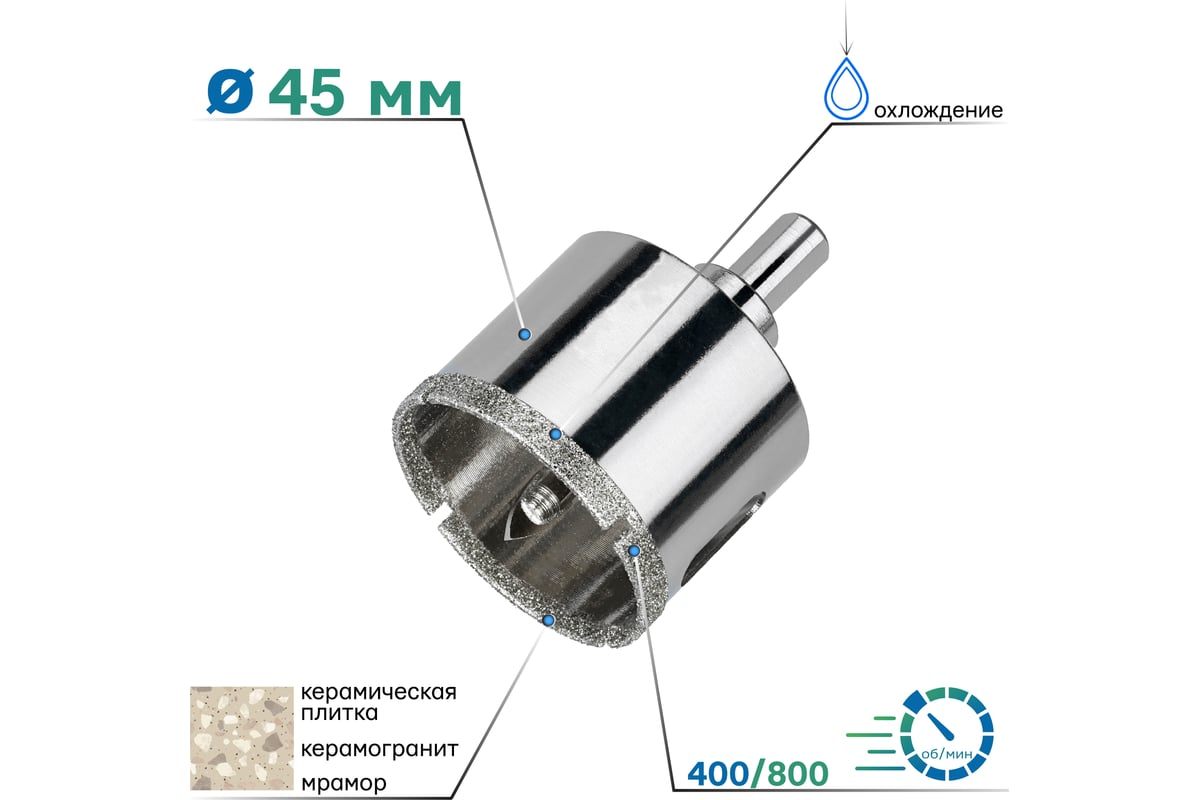 Коронка алмазная по керамограниту 45 мм с центрирующим сверлом TORGWIN T143416