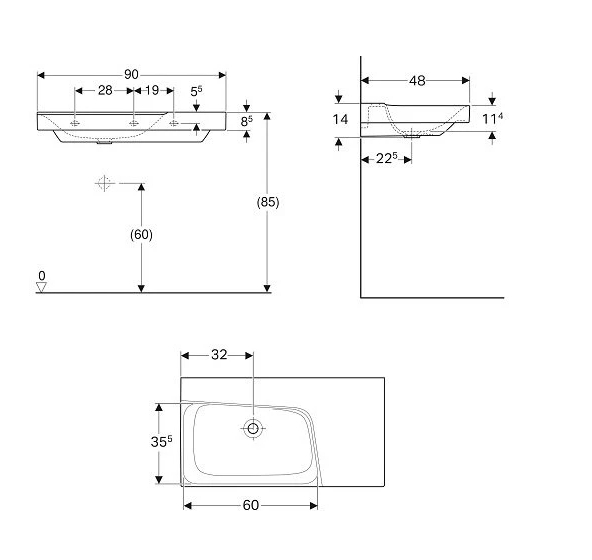 Раковина Geberit Xeno² 90 см R 500.534.01.1