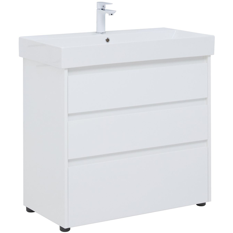 Тумба с раковиной Aquanet Nova Lite 85 см, 3 ящика белый глянец