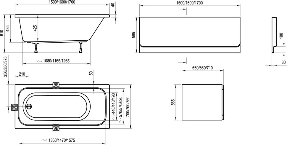 Акриловая ванна Ravak Chrome 170x75 см C741000000