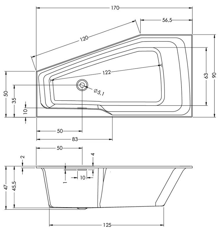 Акриловая ванна Riho Rethink Space 170x90 R белый глянец B113001005