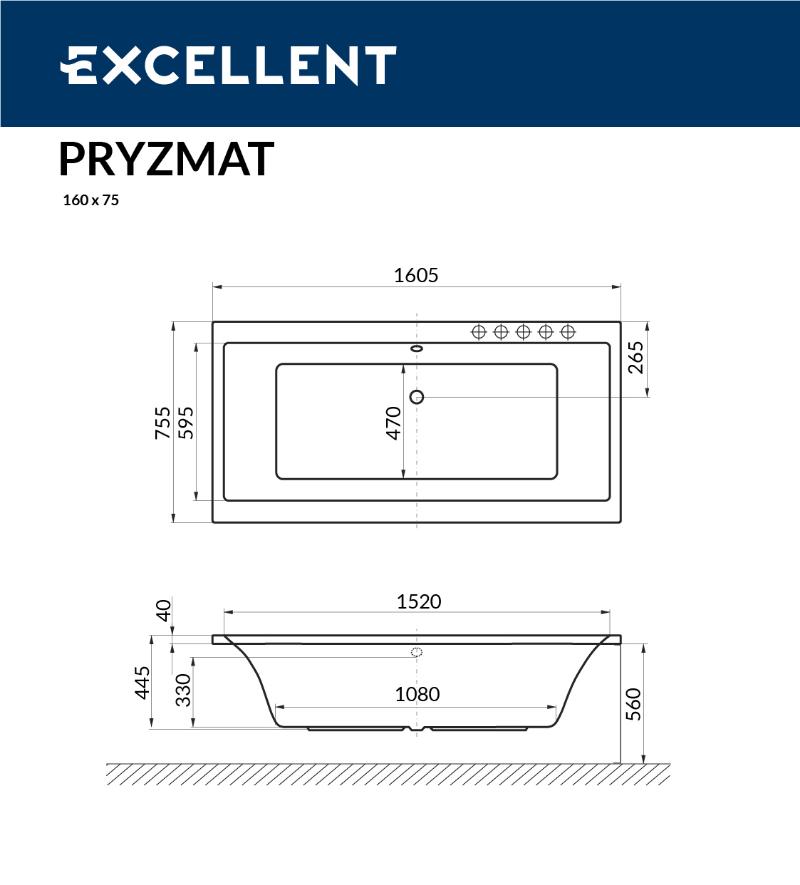 Акриловая ванна Excellent Pryzmat 160x75