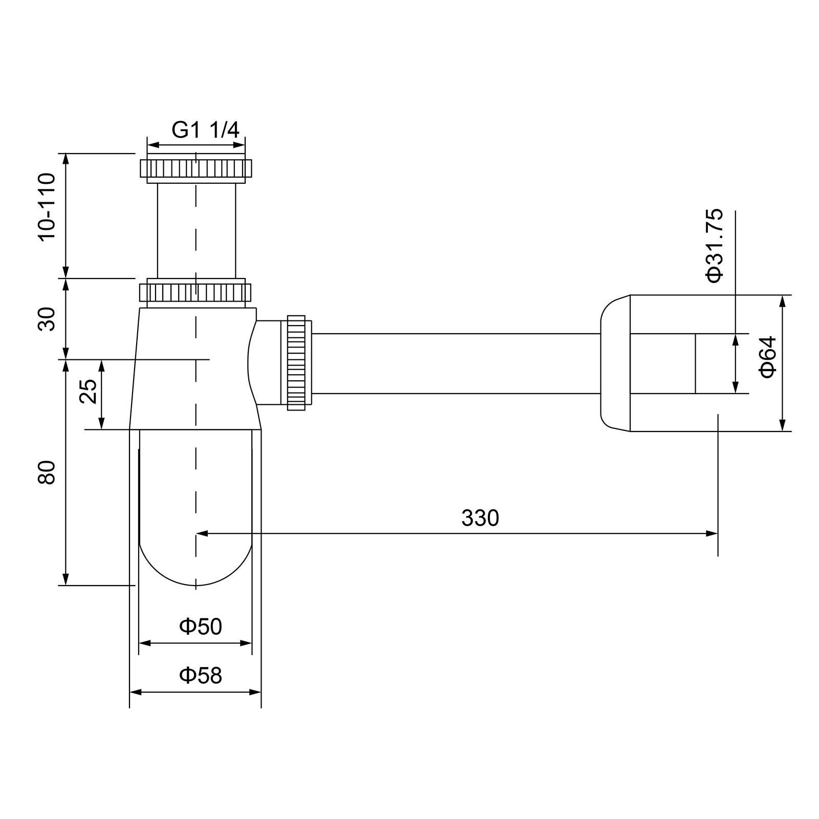 Сифон для раковины Timo 960/16L белый матовый