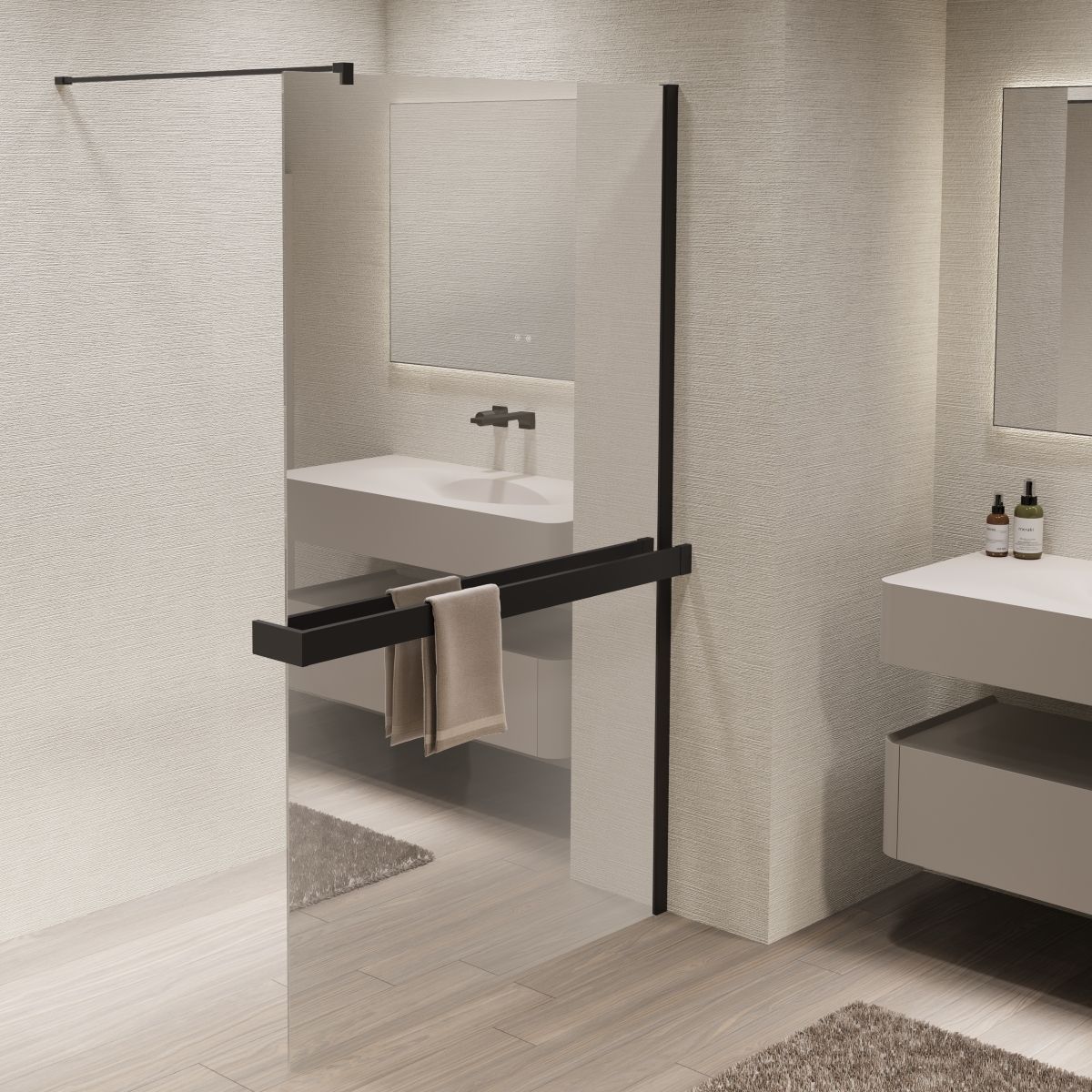 Душевая перегородка Vincea Walk-In VSW-1HR100MRB 100x200 черный матовый, зеркальное