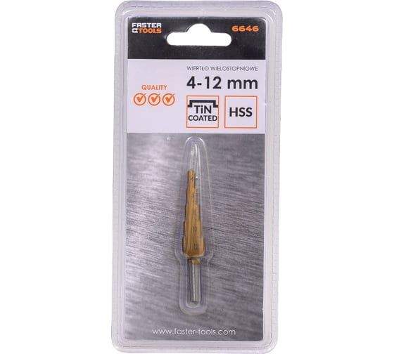 Сверло ступенчатое 4-12 мм Faster Tools 6646