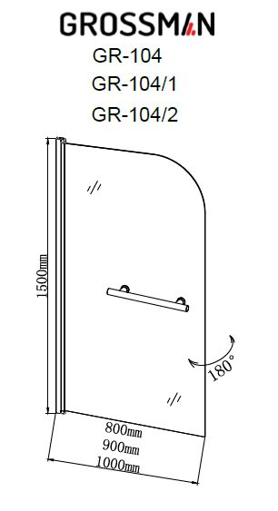 Шторка для ванны Grossman GR-104 150x80 прозрачное