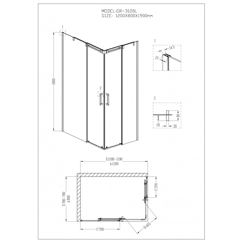 Душевой уголок Grossman Galaxy GR-3120L 120x80 прямоугольный, левый