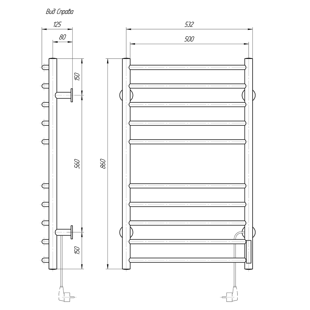 Полотенцесушитель электрический Domoterm Классик DMT 109-10 50x86 TBOX EK ТЭН справа, с таймером, хром