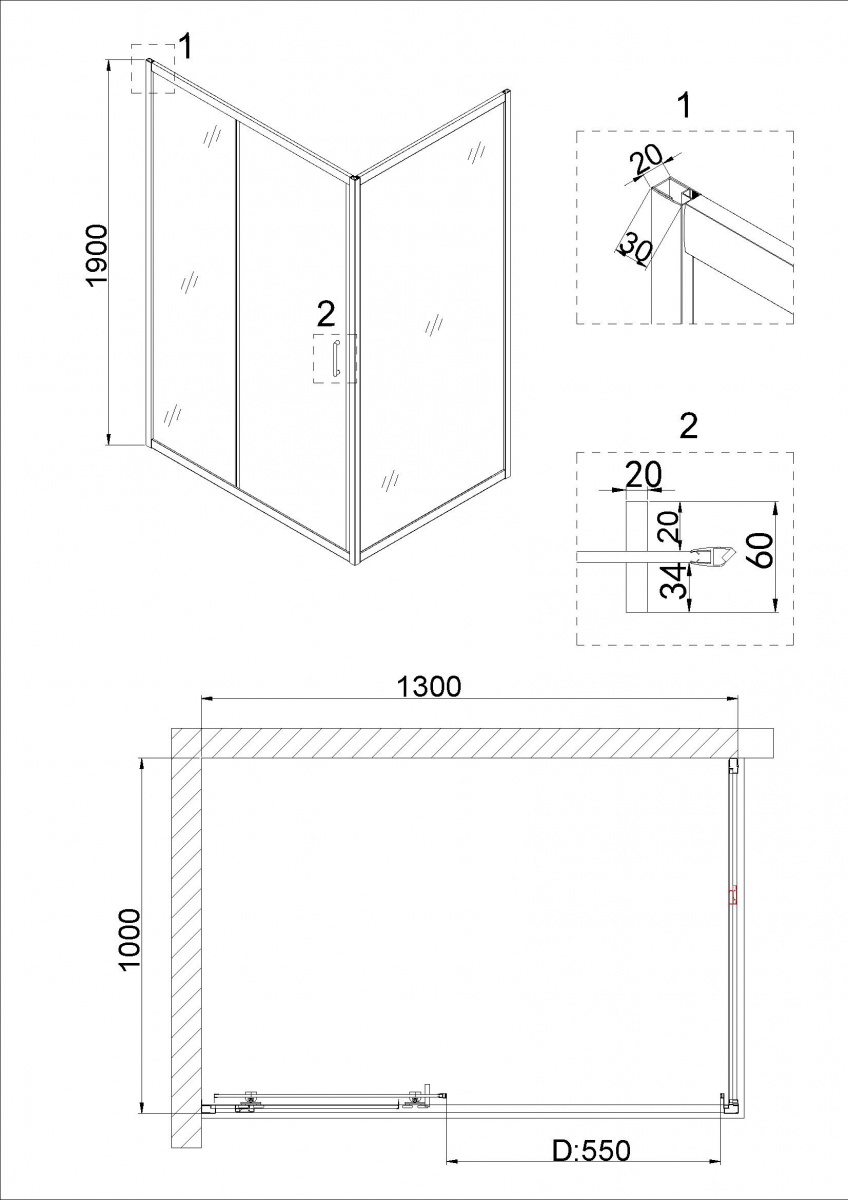 Душевая дверь Niagara Nova 130x190, прозрачное, черный NG-82-13AB