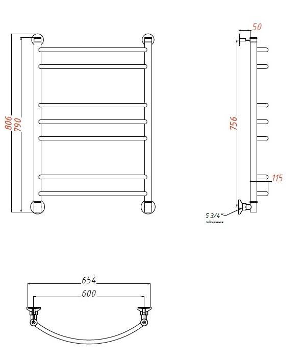 Полотенцесушитель водяной Aquanet Romeo(г2) 60x80 см