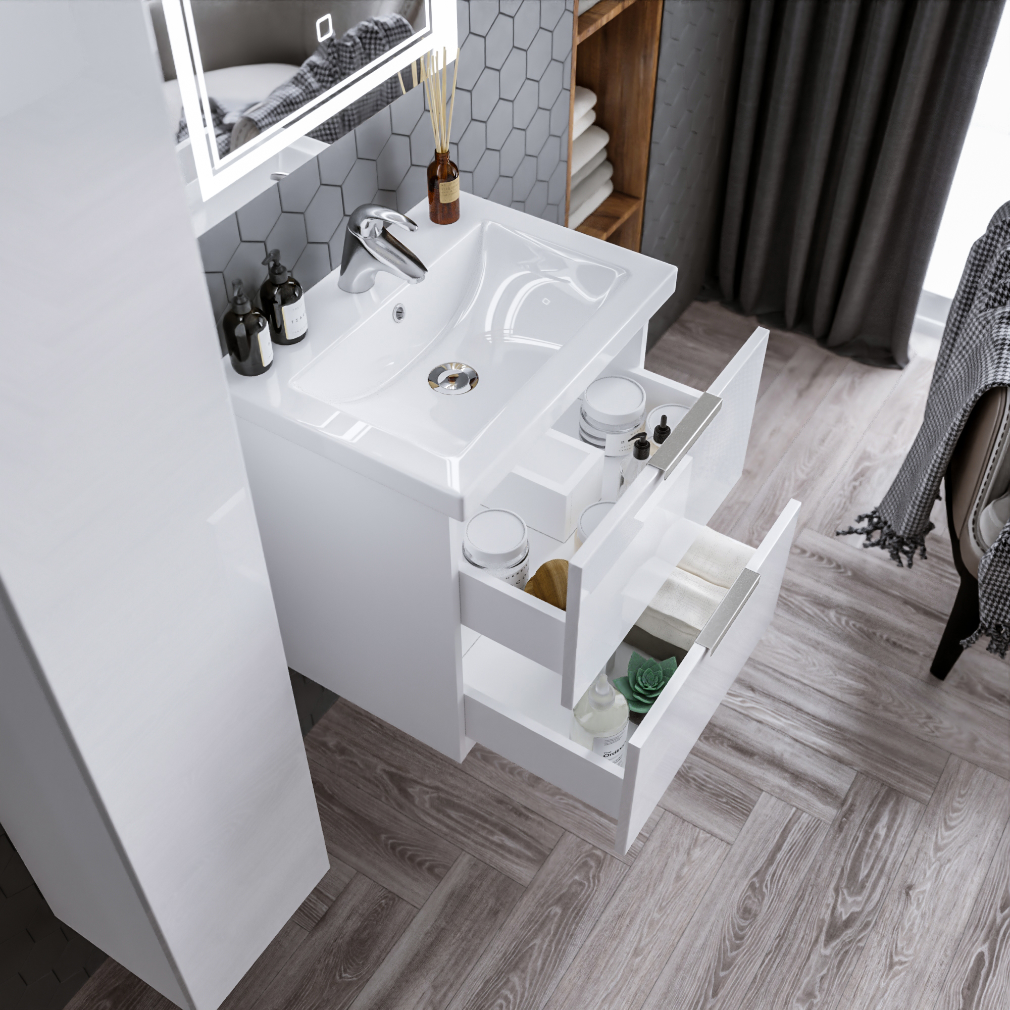 Мебель для ванной Бриклаер Хелена 60 см высокий белый глянец