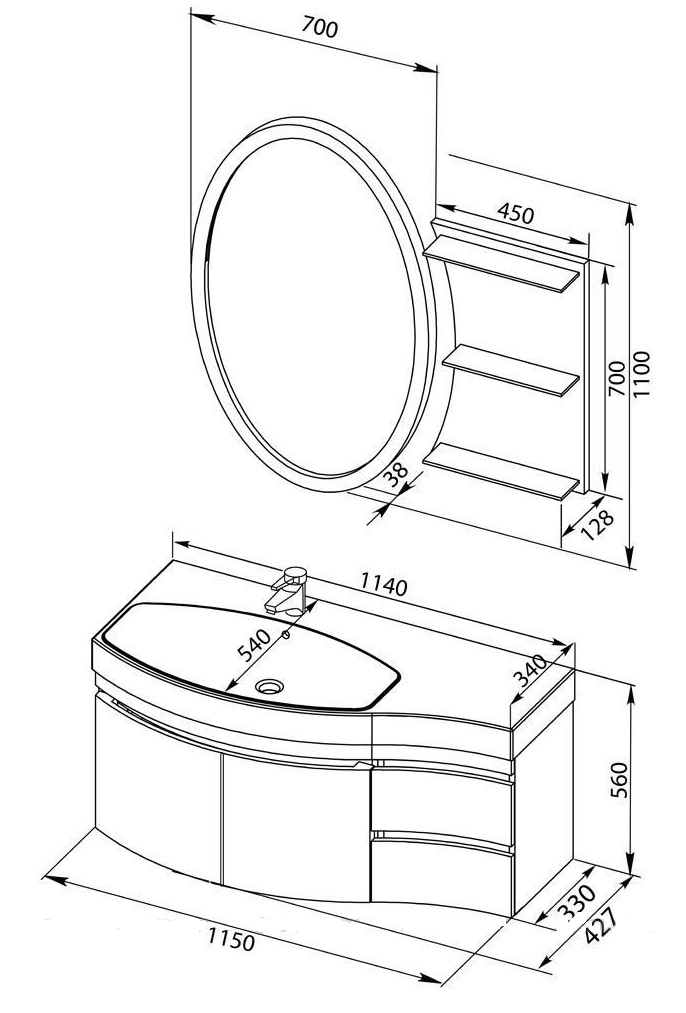 Мебель для ванной Aquanet Опера 115 см L, 2 дверцы, белый