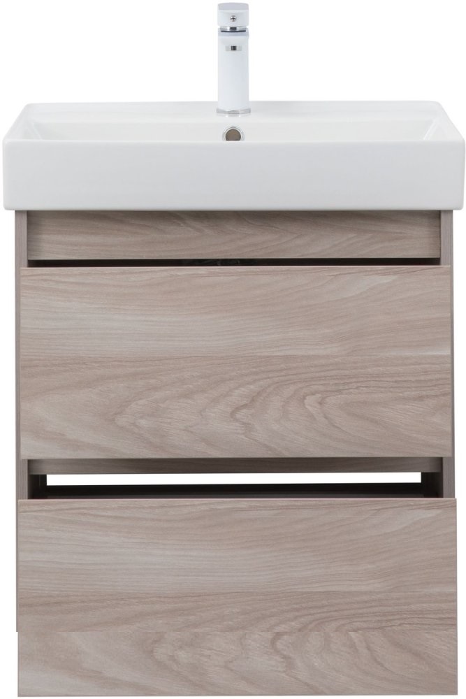 Тумба с раковиной Aquanet Nova Lite 60 см, 2 ящика, орех светлый