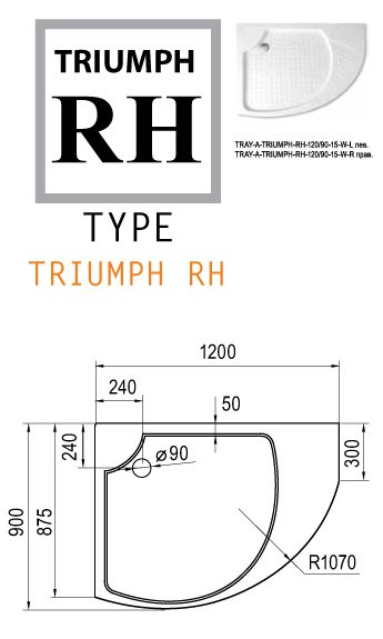 Поддон для душа Cezares Tray-Triumph 120x90 прямоугольный ассиметричный, левый