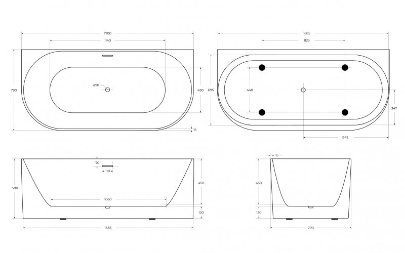 Акриловая ванна BelBagno BB412-1700-800-MATT 170x80 белый матовый