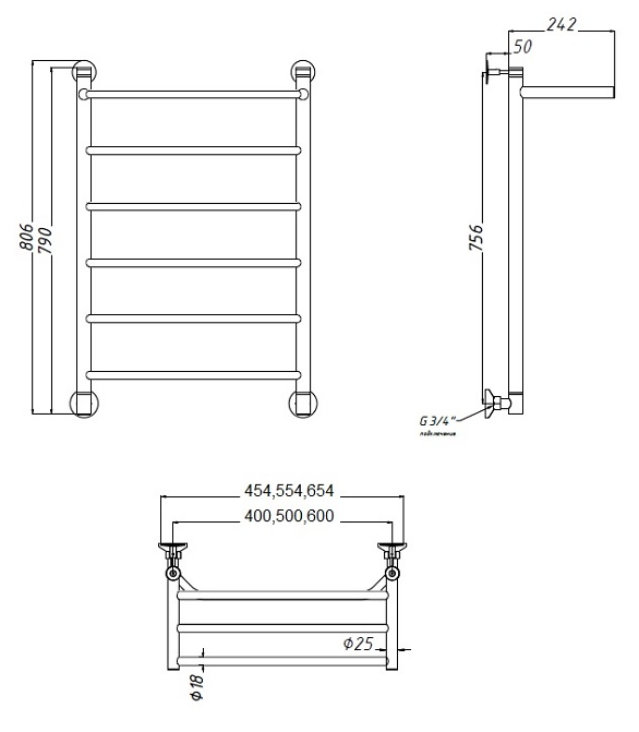 Полотенцесушитель водяной Aquanet Fiona 60x80 см, с верхней полкой