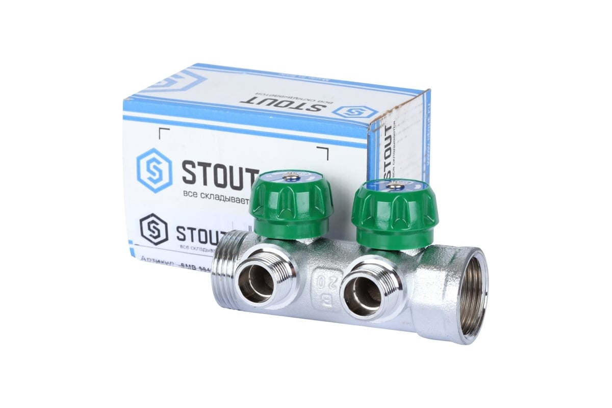 Регулирующий коллектор STOUT 1", 2 отвода 1/2", плоское уплотнение SMB-6849-011202 RG008UJF2PTLGU