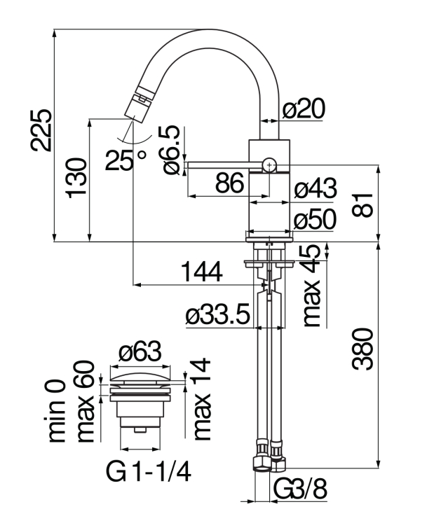 Смеситель для биде Nobili Velis VE125139/2FLP с донным клапаном, Diamond smoke