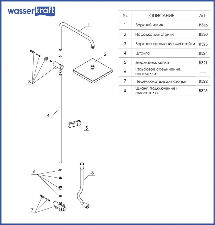 Душевой гарнитур WasserKRAFT A040 светлая бронза