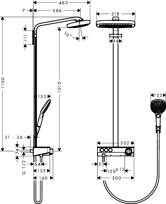 Душевая стойка Hansgrohe Raindance Select E 300 Showerpipe 27127400 термостат