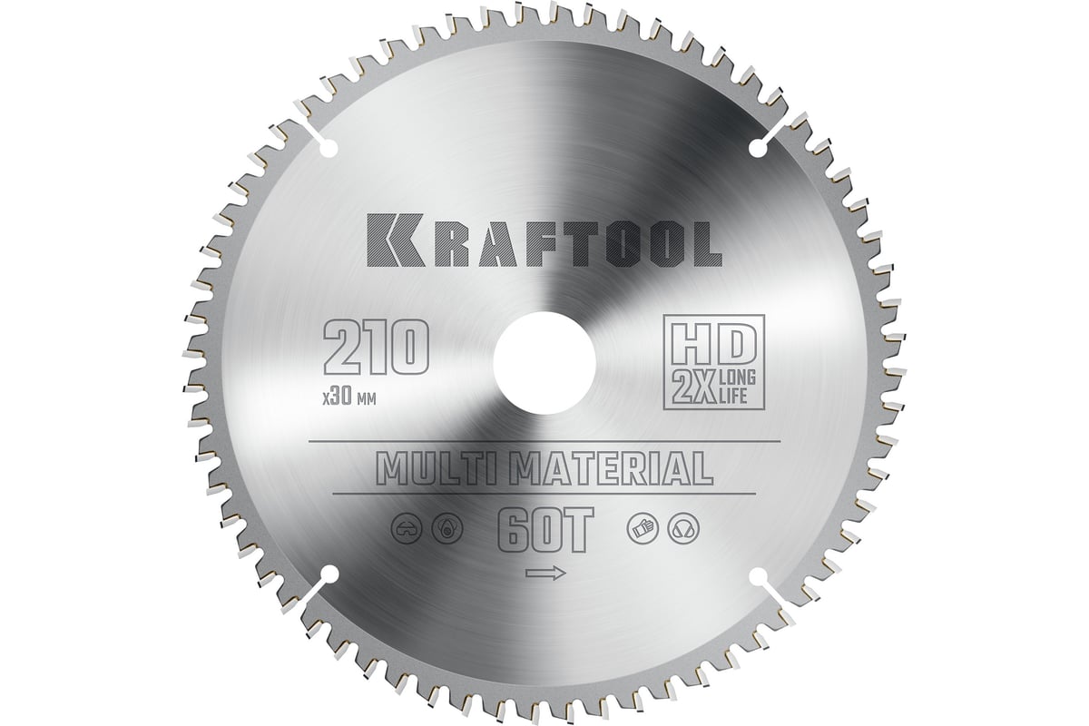 Диск пильный по алюминию Kraftool Multi material 210x30 мм, 64Т 36953-210-30