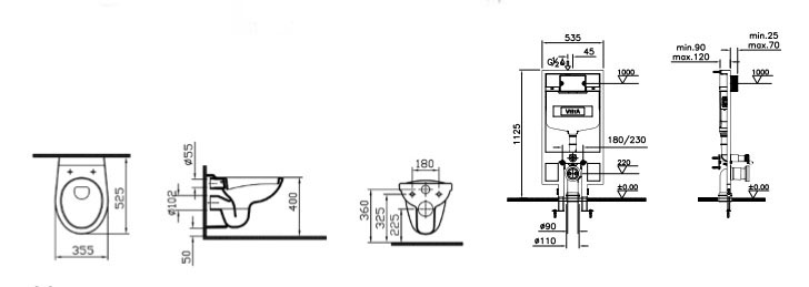 Подвесной унитаз VitrA Normus 9773B003-7202 комплект кнопка глянцевый хром