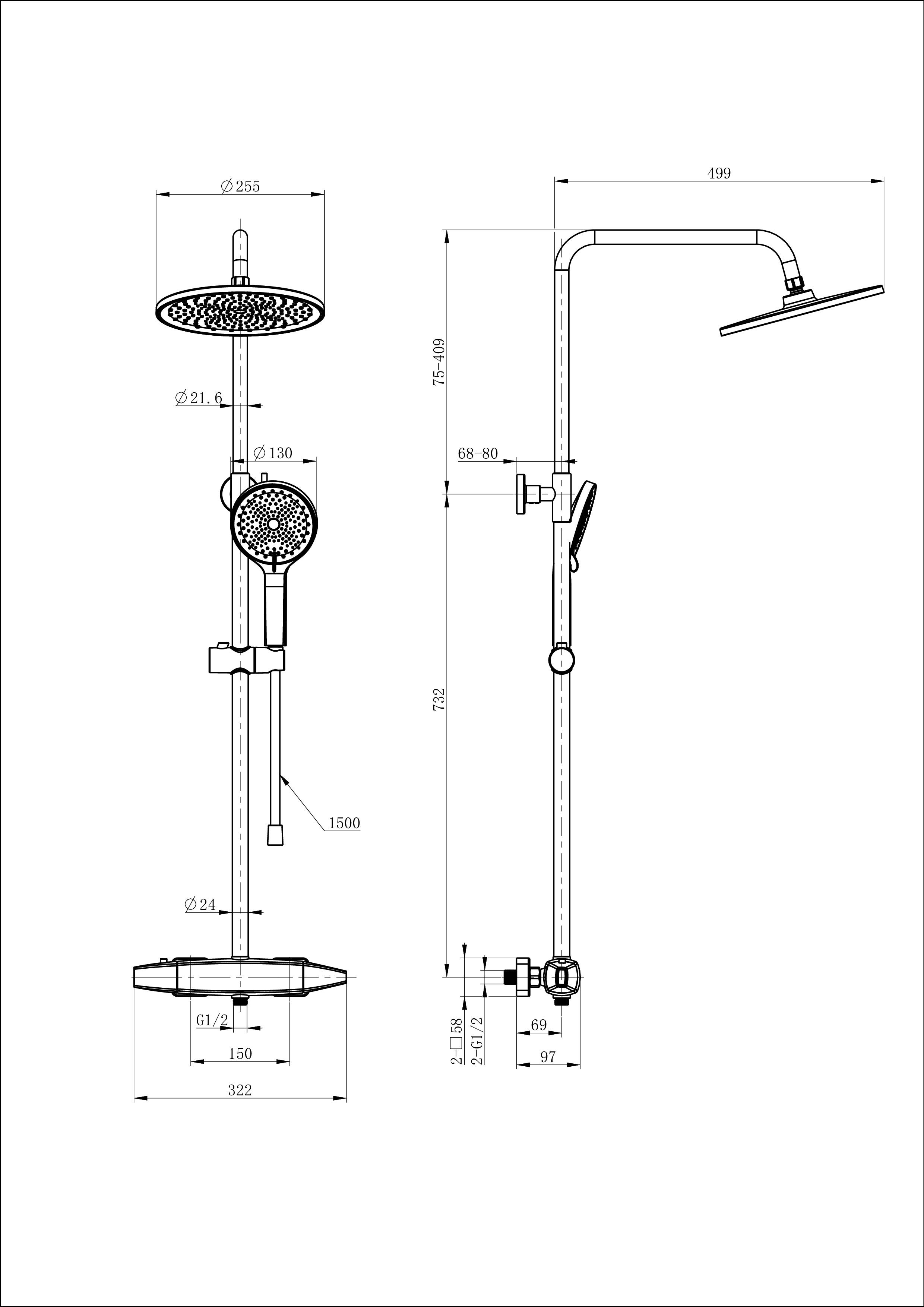 Душевая стойка Wonzon&Woghand Neo WW-B3035-A1-CR термостат, хром