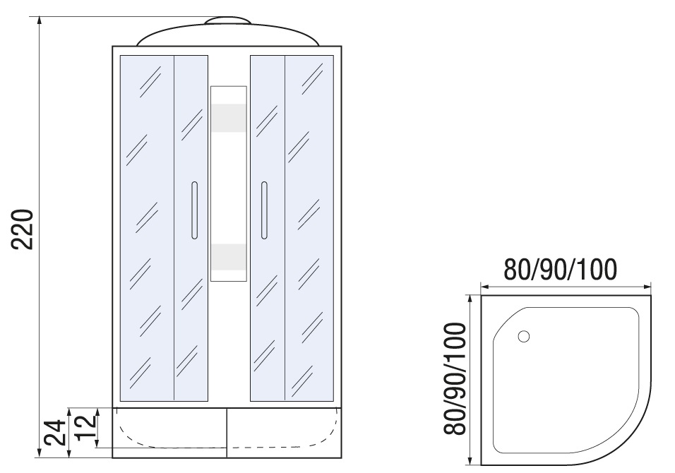 Душевая кабина River Nara Light XL 90/24 МТ 10000006220 90x90 хром, матовое