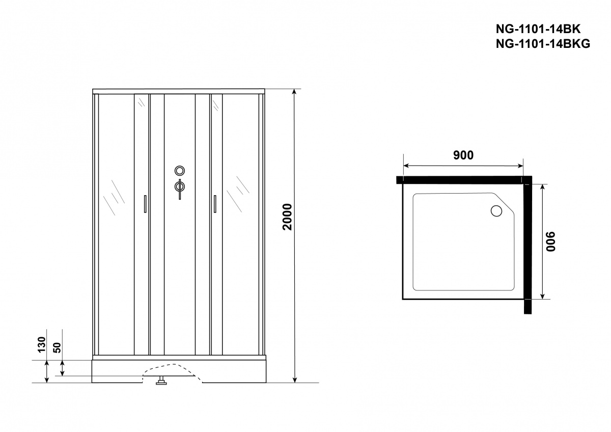 Душевая кабина Niagara Classic NG 1101-14BK 90x90 стекло матовое, без крыши