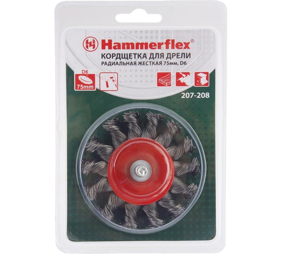 Кордщетка радиальная с хвостовиком Flex 207-208 (75 мм; d6; витая проволока) Hammer 62120