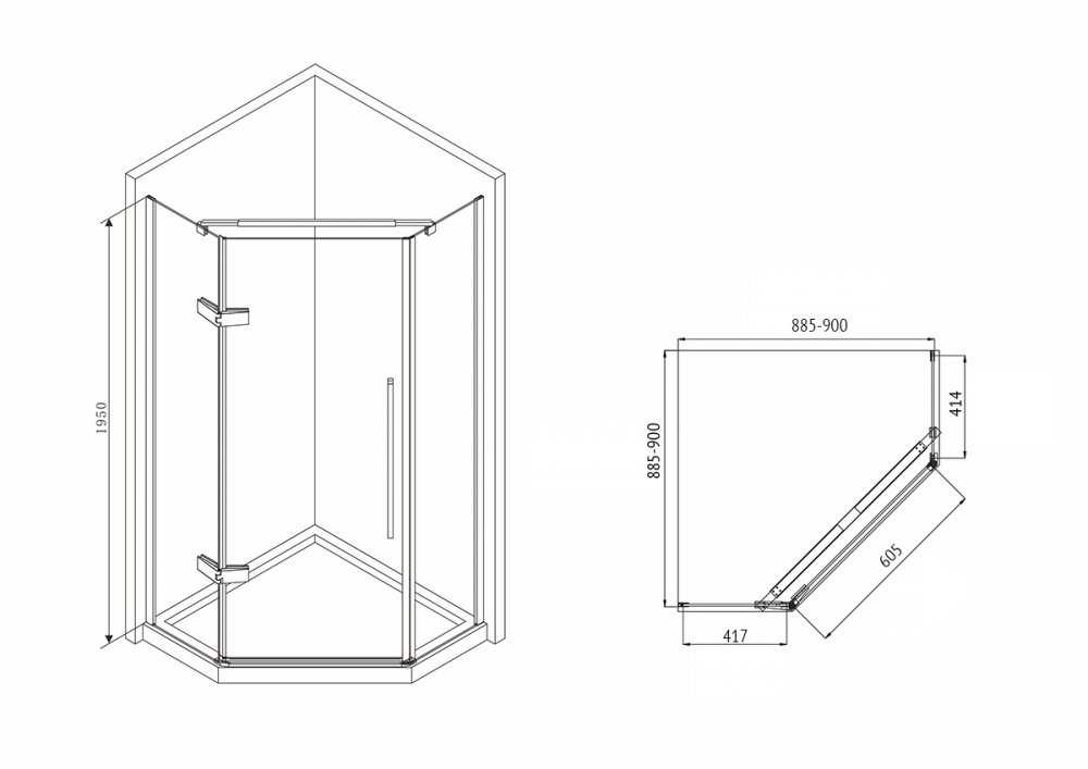 Душевой уголок Abber Ewiges Wasser 90x90 AG05090 пятиугольный, профиль хром