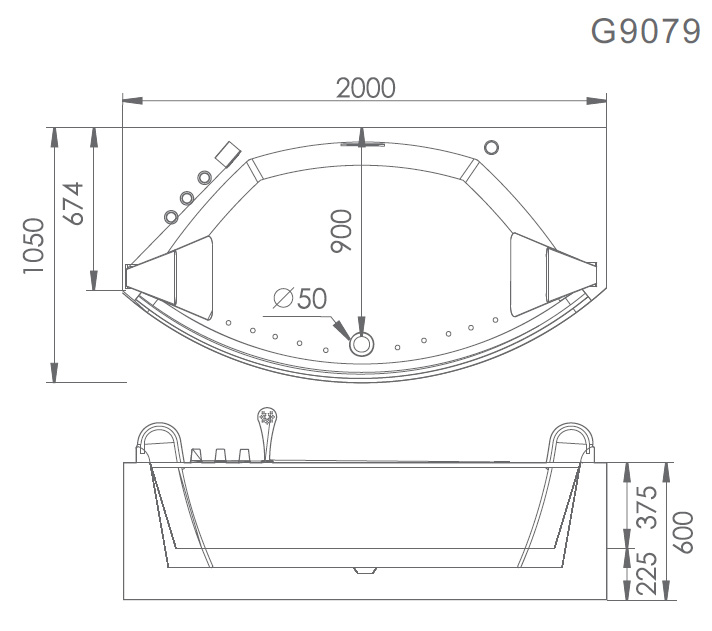 Акриловая ванна Gemy G9079 O 200x105