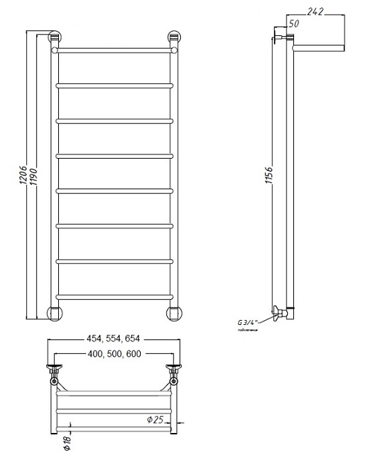 Полотенцесушитель водяной Aquanet Fiona 60x120 см, с верхней полкой