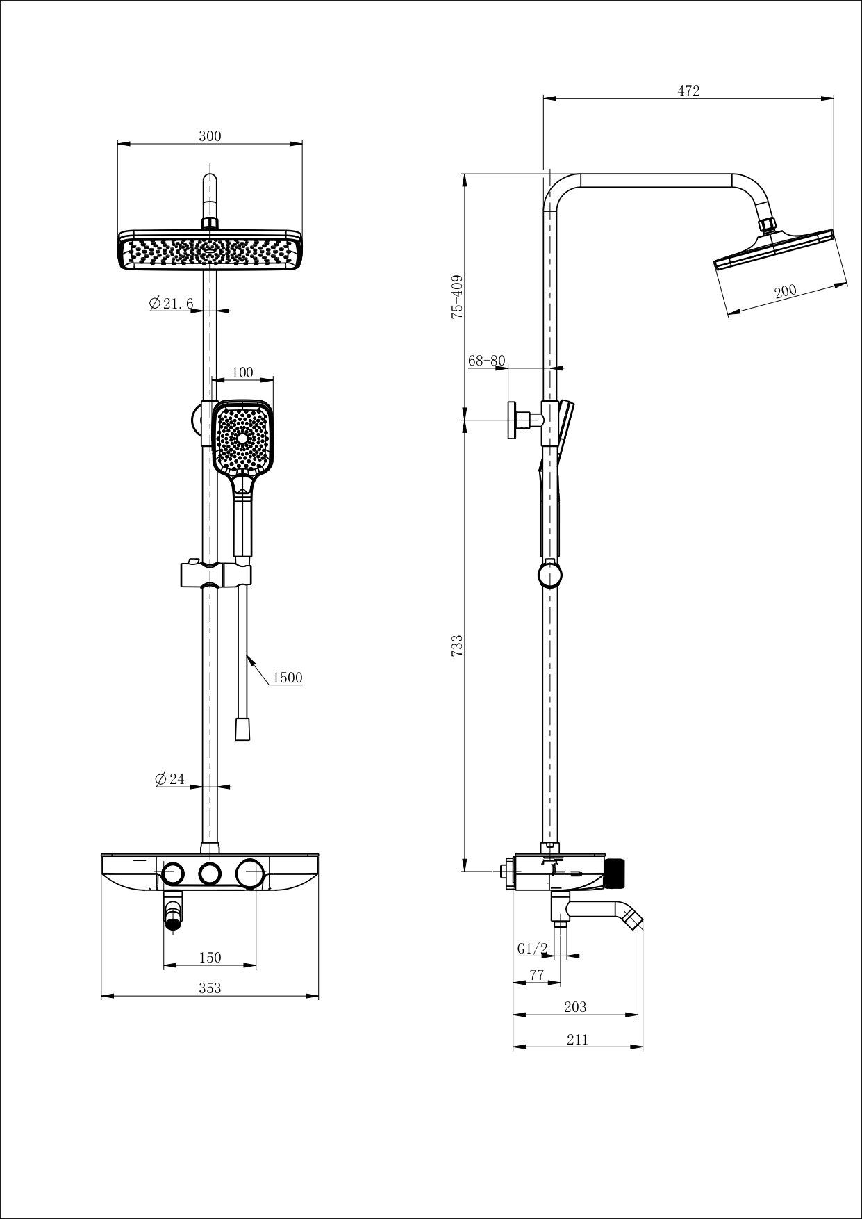Душевая стойка Wonzon&Woghand WW-B3099-A-MB термостат, черный матовый