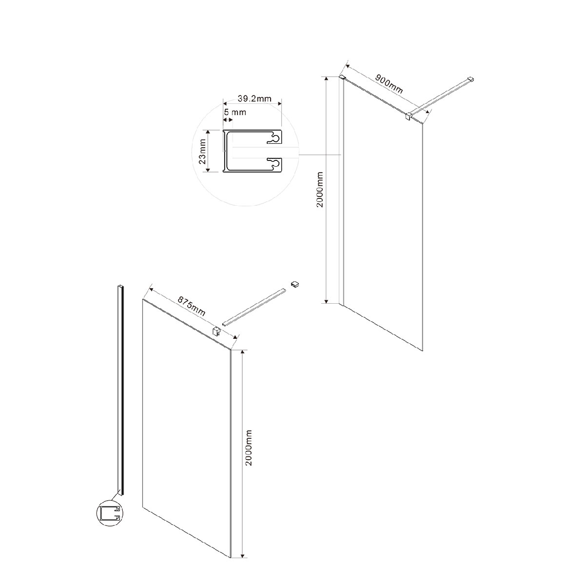 Душевая перегородка Vincea Walk-In VSW-1H900CLGM 90x200 вороненая сталь, прозрачное