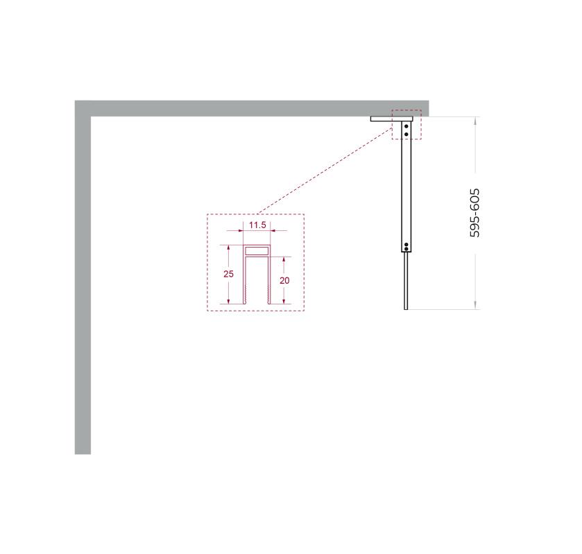 Душевая перегородка Belbagno UNO-L-1-TB-60-C-GM 60x200 прозрачная, оружейная сталь