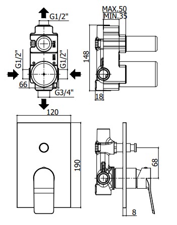 Смеситель для душа Paffoni Tilt TI015NO/M на 2 выхода, матовый черный