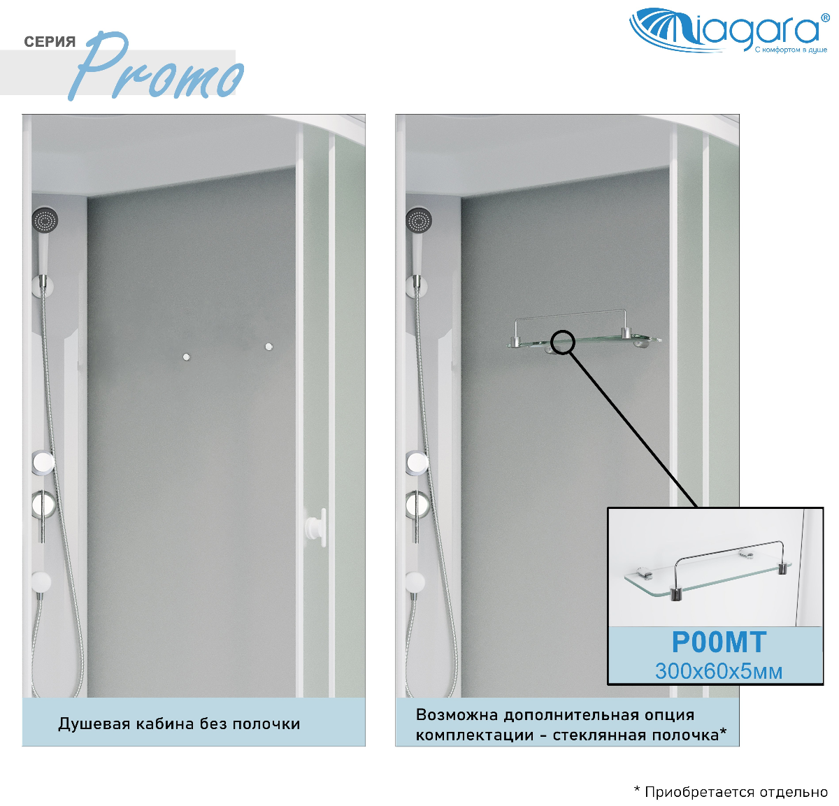 Душевая кабина Niagara Promo P100/70/26L/MT 100x70 стекло матовое, без г/м, L