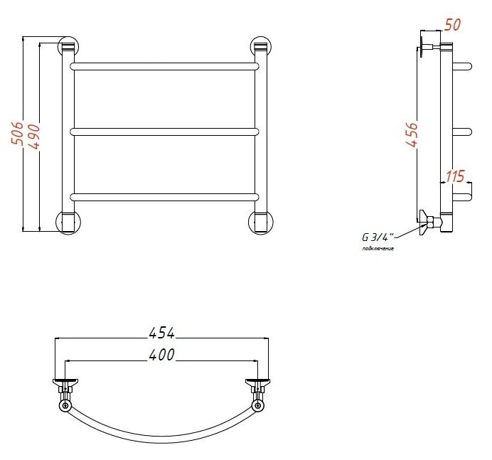 Полотенцесушитель водяной Aquanet Romeo 40x50 см