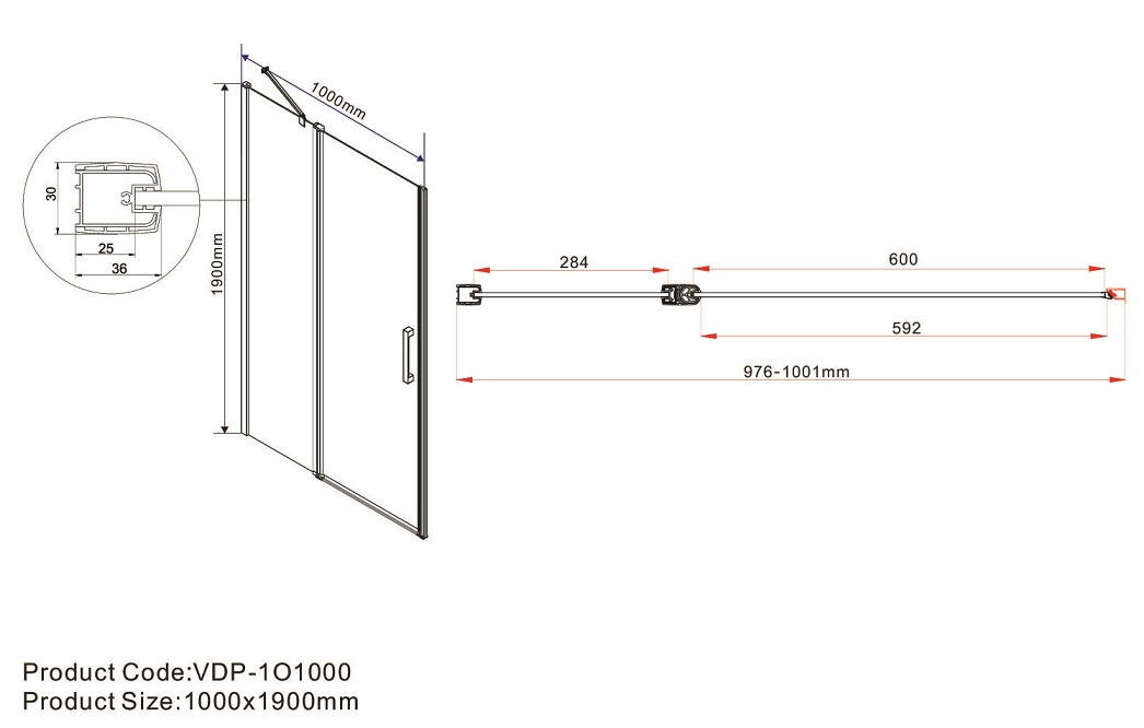 Душевая дверь Vincea Orta VPP-1O 100x190 хром, прозрачная