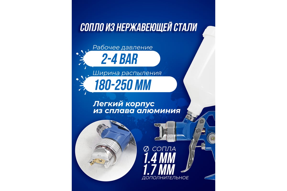 Краскораспылитель с регулятором давления и дополнительной дюзой Forsage F-W-827-14 51350