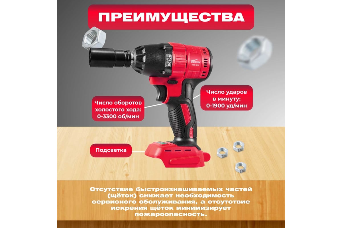 Аккумуляторный ударный гайковерт Wortex CWR 0318 ALL1 CWR031800029