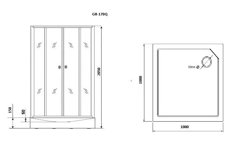 Душевая кабина Grossman GR-170QR 100x100, хром, правая