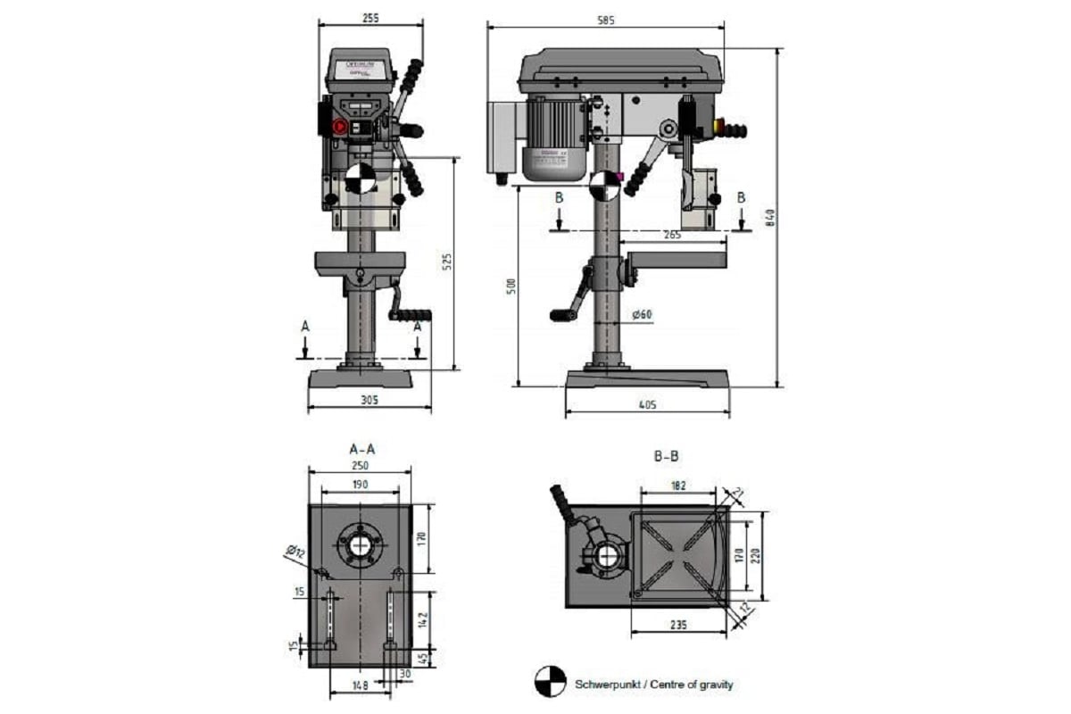 Настольный вертикально-сверлильный станок Optimum OPTIdrill D17Pro 0.5 кВт, 230 В, ф16 мм, КМ2 3003010