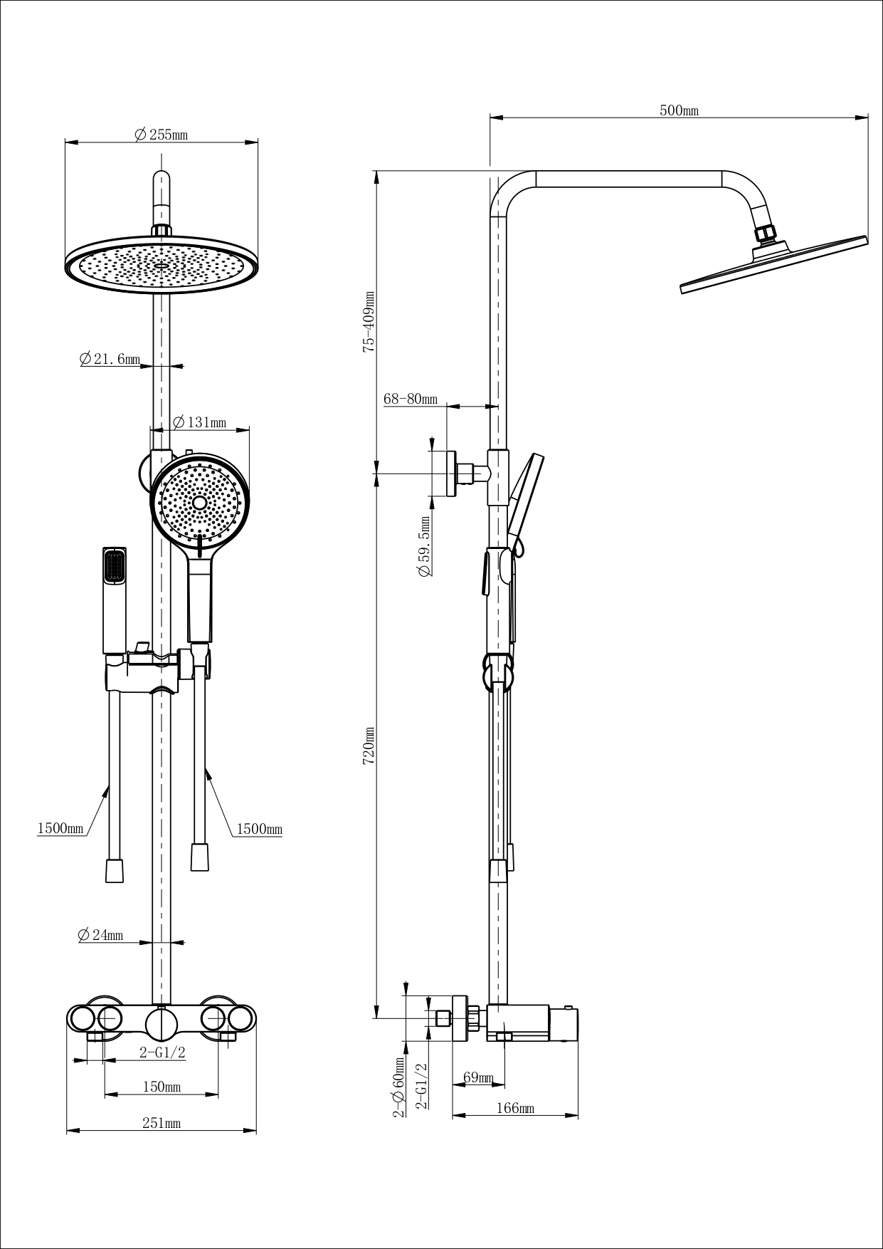 Душевая стойка Wonzon&Woghand Muse Selesta WW-B4113-CR термостат, хром