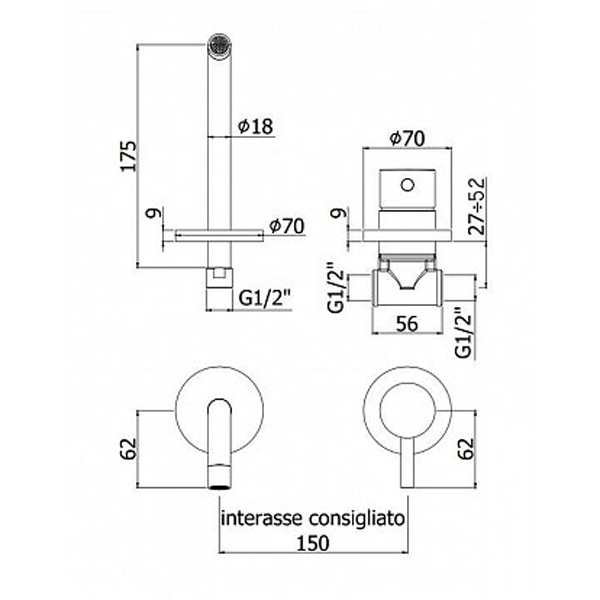 Смеситель для раковины Paffoni Light LIG006CR70 хром (17,5 мм)