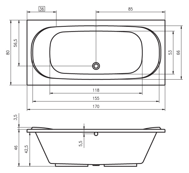 Акриловая ванна Riho Taurus 170x80